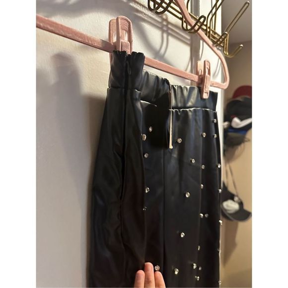 Shein Rhinestone Flare Leg Leather Pant NWT Small - Picture 6 of 7